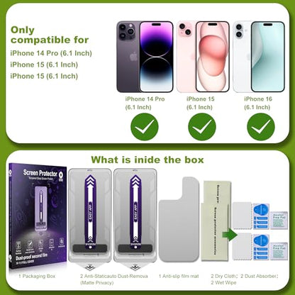 Matte Privacy Glass Screen Protector for iPhone 14 Pro/15/16
