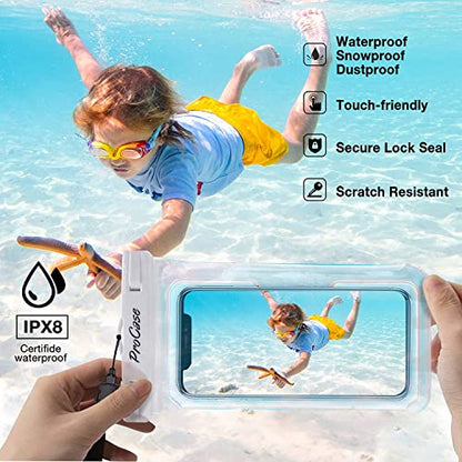 ProCase 2 Pack Waterproof Phone Pouch, Underwater Phone Case Up to 7", Dry Bag for iPhone 17 Air 16 15 14 13 Pro Plus Max, Galaxy S24 S23 S22 Ultra Pixel, Beach Essentials -White & Black - color: White/Black