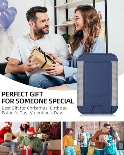 HiWe for MagSafe Wallet, 7 Cards Holder for Phone Case, RFID Blocking - color: Navy Blue Wallet - Grey Band