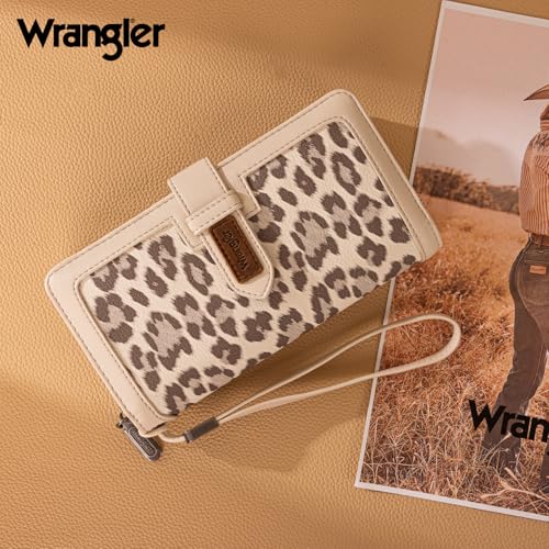 X Wrangler Women's Wallets Bifold Wristlet Wallets for Women Large Capacity Credit Card Wallet with ID Window - color: Leopard Beige