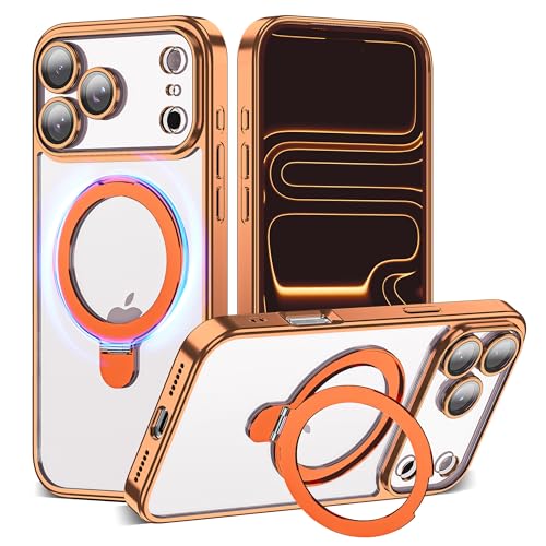 Compatible with iPhone 17 Pro Max Case with Magnetic Stand [Camera Len Protectors][Compatible with Mag-Safe] Clear Plating Phone Case for iPhone 17 Pro Max 6.9",Orange - color: Orange, size: iPhone 17 Pro Max