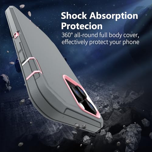 For iPhone 13 Pro Max Case , iPhone 12 Pro Max Case, Heavy Duty Shockproof 3 in 1 Silicone Rubber Hard PC Rugged Durable Phone Cover for iPhone 12 Pro Max &13 Pro Max Phone 6.7 Inch. (Gray/Pink) - color: Gray/Pink