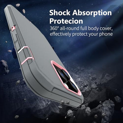 For iPhone 13 Pro Max Case , iPhone 12 Pro Max Case, Heavy Duty Shockproof 3 in 1 Silicone Rubber Hard PC Rugged Durable Phone Cover for iPhone 12 Pro Max &13 Pro Max Phone 6.7 Inch. (Gray/Pink) - color: Gray/Pink