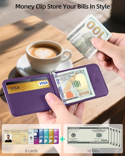 for Magsafe Wallet with Money Clip, Works with Apple Find My, 8 Card Holder - color: Lavender