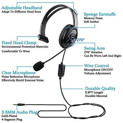 Wired Single Ear Headset with 3.5mm Jack & USB-C & USB-A Adapter for PS5, PS4, Xbox, Switch, PC, iPhone, iPad, Android - Unilateral Mono Headphone for Gaming, Call Center, Remote Work, Online Classes - color: Black | Single Ear | Flexible Mic