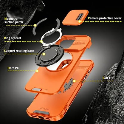 Rugged Shockproof Case for iPhone 17 Pro Max, Heavy Duty Protective Phone Case with Slide Camera Cover, 360° Rotatable Ring Stand & Magnetic Car Mount Compatible (Yellow,iPhone 17 Pro Max) - color: Yellow