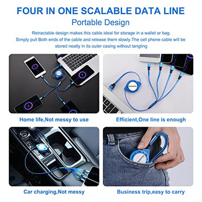 Multi Charging Cable,4 in 1 Retractable USB Cable Fast Charger Cord 2Pack