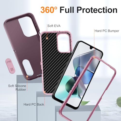 for Samsung Galaxy A26 5G Case with Kickstand Case 3-Layer Military Grade Protective Case Cover Silicone Heavy Duty Rugged Shockproof for Galaxy A26 5G Phone Case (Purple+Pink) - color: Purple+Pink