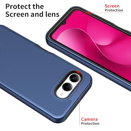 for T-Mobile REVVL 8 Phone Case with Tempered Glass Screen Protector,Dual Layer Heavy Duty Shockproof Protection Cover (Blue) - color: Blue