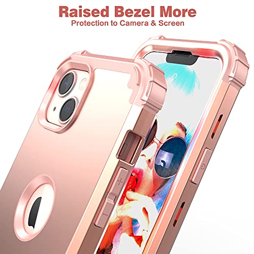 IDweel for iPhone 15 Case with Screen Protector for Women, 3 in 1 Shockproof Slim Fit Hybrid Heavy Duty Hard PC Cover Soft Silicone Bumper Full Body Case,Rose Gold - color: Rose Gold