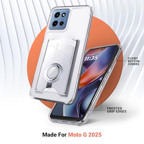 Shields Up for Moto G 5G 2025 Case, Wallet Case with Card Holder, Clear | Minimalist Wallet Case, 3 Card Slots, 360° Rotation Ring Stand/Kickstand, Drop Protection Protective Cover - size: Moto G 5G 2025