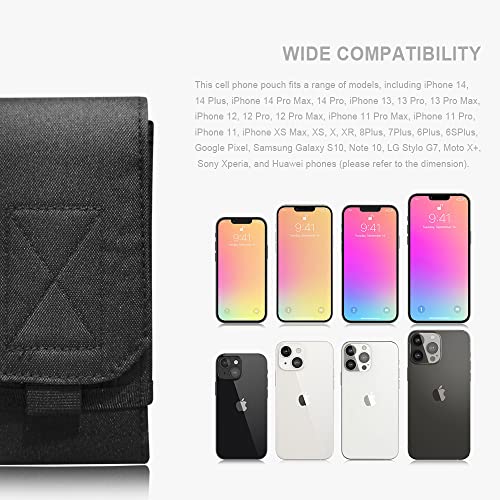 Tactical Molle Phone Case Bag Cover Loop Belt Holster Pouch Compatible with iPhone 14 Plus/14 Pro Max/14 Pro/13 Pro Max/13 Pro/13/12 Pro Max/11 Pro Max/Xs Max (Black)