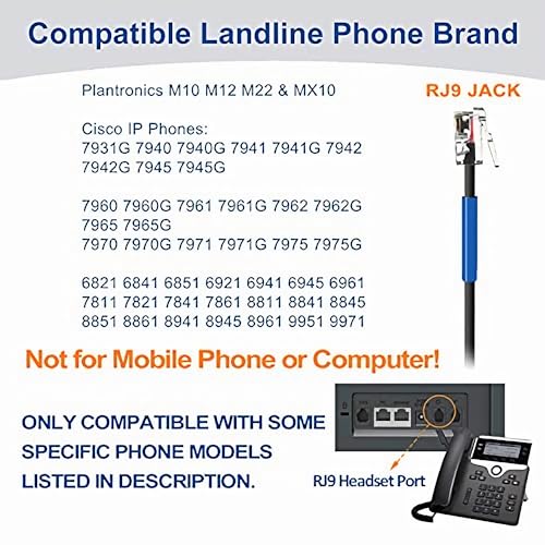 Wantek Cisco Phone Headset with Microphone Noise Cancelling, RJ9 Telephone Headsets Compatible with Cisco Office Phones 7940 7942 7945 7960 7962 7965 7811 7821 8811 8841 8845 8851 Plantronics M12 M22