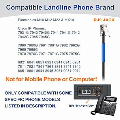 Wantek Cisco Phone Headset with Microphone Noise Cancelling, RJ9 Telephone Headsets Compatible with Cisco Office Phones 7940 7942 7945 7960 7962 7965 7811 7821 8811 8841 8845 8851 Plantronics M12 M22