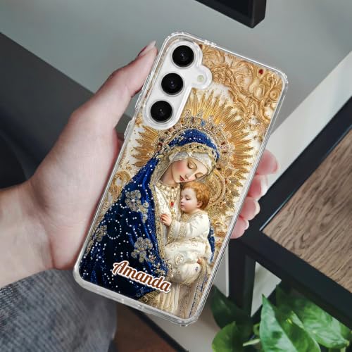 Holy Mother’s Tender Love - Personalized Clear Silicone Phone Case Custom Picture Cover Cute Aesthetic Protective Cellphone Accessory Shockproof Unique Christian Religious Present Women Mom