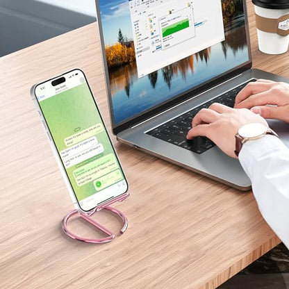 Metal Cell Phone Stand for Desk, Cute One-Piece Phone Holder, Stable Desktop Display Dock for iPhone, iPad, Samsung, Tablets & All Mobile Phones, Pink - color: Pink