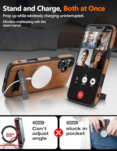 WTCASE Magnetic for iPhone 16 Plus Leather Case,Built-in Invisible Stand [Compatible with Magsafe] Protective Slim Kickstand Phone Cover Compatible with iPhone 16 Plus (2024) 6.7" (Brown) - color: Brown, size: iPhone 16 Plus-6.7"