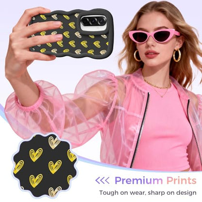 for Galaxy A36 Phone Case, Wavy Soft TPU, Black-Heart | Wavy Frame Design, Soft Slim TPU, Full Camera Lens Protection, Shockproof Phone Cover - color: Black-Heart, size: Samsung A36