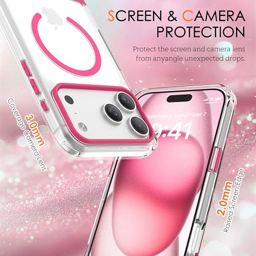 Magnetic Case for iPhone 17 Air, Crystal Clear, [Compatible with Magsafe][Military Grade Drop Protection] Anti-Yellowing Slim Shockproof Transparent Protective Phone Cover, Rose Red - color: Rose Red, size: iPhone 17 Air