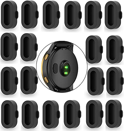 20 Pack Dust Plug Compatible with Garmin Fenix 8 7 7S 7X 6 6S 6X Pro 5 5S 5X Plus/Vivoactive 3/4/Venu Sq/Forerunner 245/935 Silicone Charger Port Protector Anti Dust Plugs Caps Cover - Black - color: Black + Black