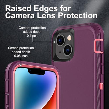 YKHJKLEC iPhone 13/14 Military Grade Case, 3 in 1 Heavy Duty Shockproof/Drop Proof/Dust Proof With 2Pcs Tempered Glass Screen Protector (Purple/Pink) - color: Purple/Pink
