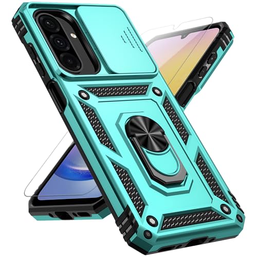 for Samsung Galaxy A17 / Galaxy A26 5G Case, with Slide Camera Cover HD Screen Protector [Military Grade Drop Tested] Ring Holder Kickstand Protective Phone Case for Samsung Galaxy A17, Mint - color: Mint w/ Slide Camera 2nd gen. Military Grade