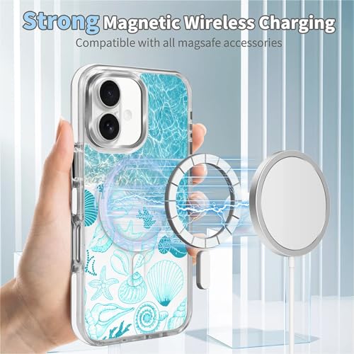 VisEnt Clear Case for iPhone 16, Magnetic Phone Case, Transparent Slim Cover, Military Grade Protection, Shockproof, Anti-Yellowing, Scratch Resistant, Ocean Wave Shell - color: Ocean Wave Shell, size: Iphone 16