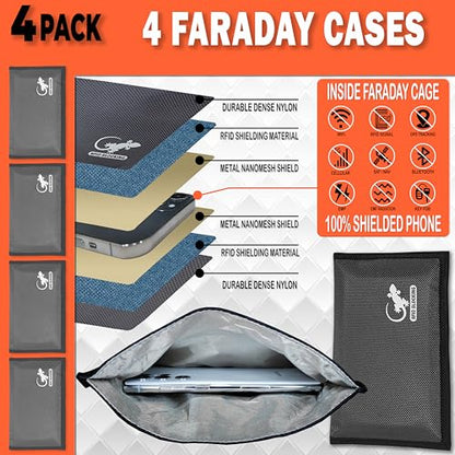 Gecko Travel Tech Faraday Bag Anti-Tracking GPS RFID Car Key Signal Blocker Wallet Shielding Pouch Protective Case for Cell Phone Car Key FOB, Data Privacy, Electronic Device Security (4 PACK - GRAY) - color: 4 PACK - GRAY