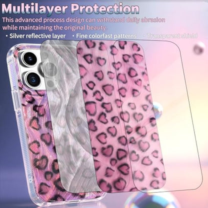 Compatible with iPhone 12&12Pro Case,with [Soft Slim][Camera Protection] Cute Leopard Print Love Shiny Aesthetic Phone Cover Anti-Yellowing Shockproof Protective Cover for Women Girl-Pink - color: Leopard Print Love, size: iPhone 12/12 Pro