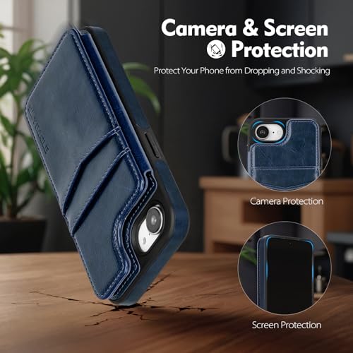 SkyEagle Compatible with MagSafe iPhone 17e / 16e Case Wallet,Blue | Magnetic Clasp,RFID Blocking,PU Leather,Flip Folio Shockproof Phone Cover,with Credit Card Slots & Kickstand for Men & Women - color: Blue