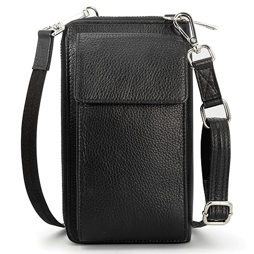 BULL GUARD Crossbody Bag for Women, Leather Phone Wallet Purse with Adjustable Anti Theft Strap & RFID Blocking 12 Card Slots - color: Xtraroom in Black Diamond Espresso