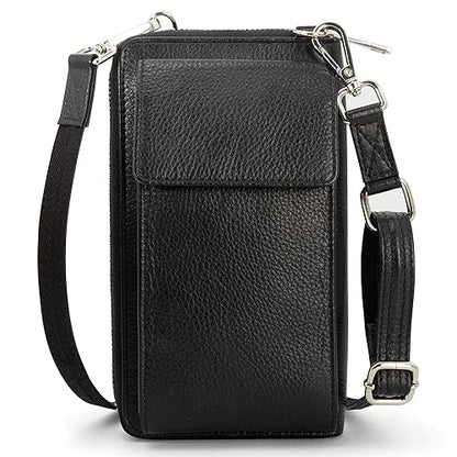 BULL GUARD Crossbody Bag for Women, Leather Phone Wallet Purse with Adjustable Anti Theft Strap & RFID Blocking 12 Card Slots - color: Xtraroom in Black Diamond Espresso