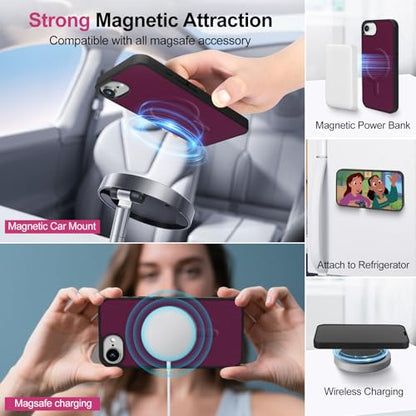 Magnetic Case for iPhone 16E Wallet Compatible with Magsafe RFID Blocking Card Holder Detachable Phone Cover Kickstand Snap Strap Zipper Pocket PU Leather (Burgundy) - color: Burgundy, size: iPhone 16e