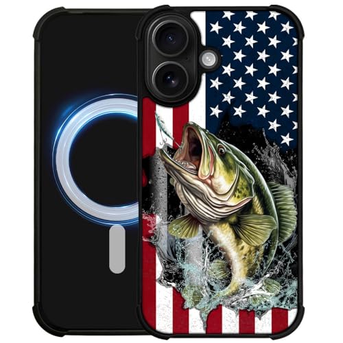 case for iPhone 17,Compatible with Magsafe,All-Round Protection Shockproof Anti-Scratches TPU Case Cover-Vital Bass Fish American Flag - color: Vital bass fish American flag, size: IPhone 17