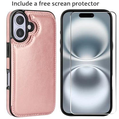 Wallet Case Compatible with iPhone 16 Plus 6.7”, Slim Protective Case with Card Holder,Premium PU Leather Kickstand Card Slots Case with Double Magnetic Clasp-Rosegold - color: Rosegold, size: iphone 16 Plus 6.7"
