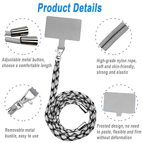 4 Pack Universal Phone Lanyard, Adjustable Nylon Neck Strap Cell Phone Crossbody Lanyards Straps + 6 Pcs Phone Patches, Detachable Strap Safety Tether & Pads for Most Smartphone, Pink/Black/Grey/Blue - color: Black,grey,blue,pink