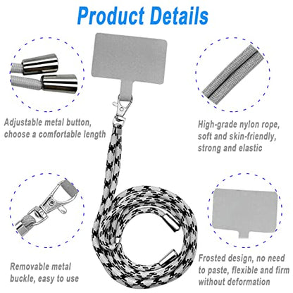 4 Pack Universal Phone Lanyard, Adjustable Nylon Neck Strap Cell Phone Crossbody Lanyards Straps + 6 Pcs Phone Patches, Detachable Strap Safety Tether & Pads for Most Smartphone, Pink/Black/Grey/Blue - color: Black,grey,blue,pink