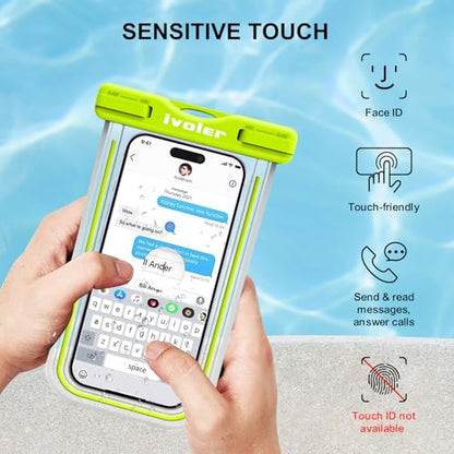 ivoler 2-Pack Waterproof Phone Pouch, Cell Phone Dry Bag for iPhone 17/16/15 Pro Max, Samsung S26/S25 Ultra, Waterproof Phone Case for Beach, Cruise Essentials & Travel, [Fit Up to 7''] - color: Neon Green & Neon Rose Red