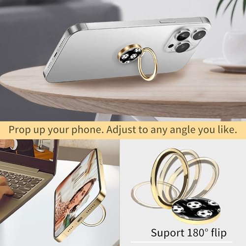 Cell Phone Ring Holder, Cute Phone Ring Grip Stand, 360°Rotation Funny Metal Kickstand Finger Grip Black White Soccer - color: Black White Soccer