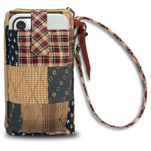 Bella Taylor Cell Phone Wristlet, Quilted Phone Wallet for Women | Lightweight, RFID blocking, phone pocket, built-in wallet, card organizer, coin pocket, secure zipper, quality construction - color: Primitive Patch