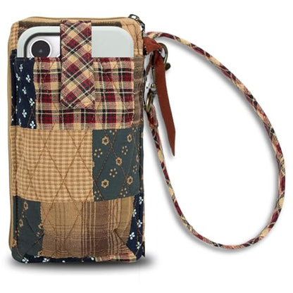 Bella Taylor Cell Phone Wristlet, Quilted Phone Wallet for Women | Lightweight, RFID blocking, phone pocket, built-in wallet, card organizer, coin pocket, secure zipper, quality construction - color: Primitive Patch