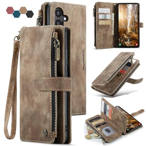 Samsung Galaxy S24+ Plus 5G Wallet Case with Card Holder Kickstand Magnetic Zipper Pocket Lanyard Strap Wristlet,Leather Flip Case Wallet for Samsung Galaxy S24+ Plus 5G 6.7 Inch(Brown) - color: Brown, size: S24+ Plus 6.7 Inch