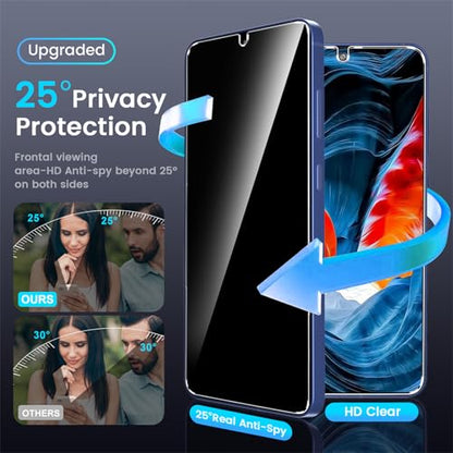 letosan 3 Pack Privacy Screen Protector for Samsung Galaxy S25 FE Tempered Glass + 2 Pack Camera Lens Protector, True 25°Anti Spy, 9H+ Hardness, Fingerprint Unlock, Case Friendly Bubble-Free 6.7Inch - size: galaxy S25 FE-6.7 Inch