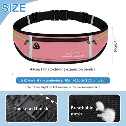 SooGree Slim Running Belt Sport Fanny Pack for Women Men,Reflective Waist Pack Runner Pouch Belt, Zipper Waterproof Running Phone Holder Jogging Pouch for Phone Money (GSP8806 Pink) - color: GSP8806 Pink