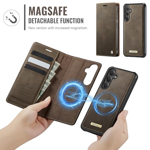 for Samsung Galaxy S26 5G 2in1 Detachable Wallet Case, Brown | Compatible with Magsafe, Magnetic, RFID Blocking Card Holder, Shockproof, Kickstand, Wireless Charging, PU Leather Flip Cover - color: (Detachable 2 in 1)-Brown, size: Galaxy S26