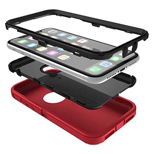 MXX Compatible with iPhone Xr Case, 3-Layer Super Protective Full Heavy Duty Body Tough Rugged Bumper Cover, Shock & Dust Proof, Designed for Apple Xr Phone Case 6.1" Red/Black - color: Red/Black