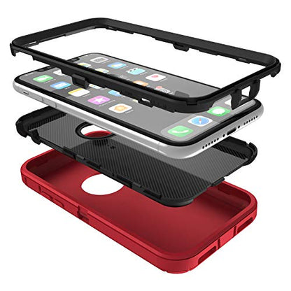 MXX Compatible with iPhone Xr Case, 3-Layer Super Protective Full Heavy Duty Body Tough Rugged Bumper Cover, Shock & Dust Proof, Designed for Apple Xr Phone Case 6.1" Red/Black - color: Red/Black