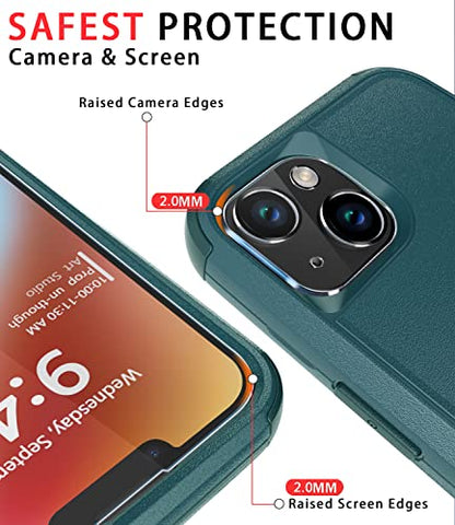 Diverbox for iPhone 14 Case [Shockproof] [Dropproof] [Tempered Glass Screen + Camera Lens Protector],Heavy Duty Protection Phone Case Cover for Apple iPhone 14 (Dark Green) - color: Dark Green-3in1