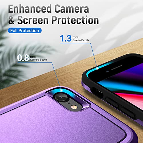 for iPhone SE Case 2022(3rd)/2020(2nd)/iPhone 7/8 Case, with Screen Protector,[Military Grade Drop Tested] Heavy-Duty Tough Rugged Shockproof Protective Phone Case, Purple - color: Purple
