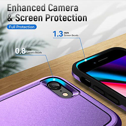 for iPhone SE Case 2022(3rd)/2020(2nd)/iPhone 7/8 Case, with Screen Protector,[Military Grade Drop Tested] Heavy-Duty Tough Rugged Shockproof Protective Phone Case, Purple - color: Purple